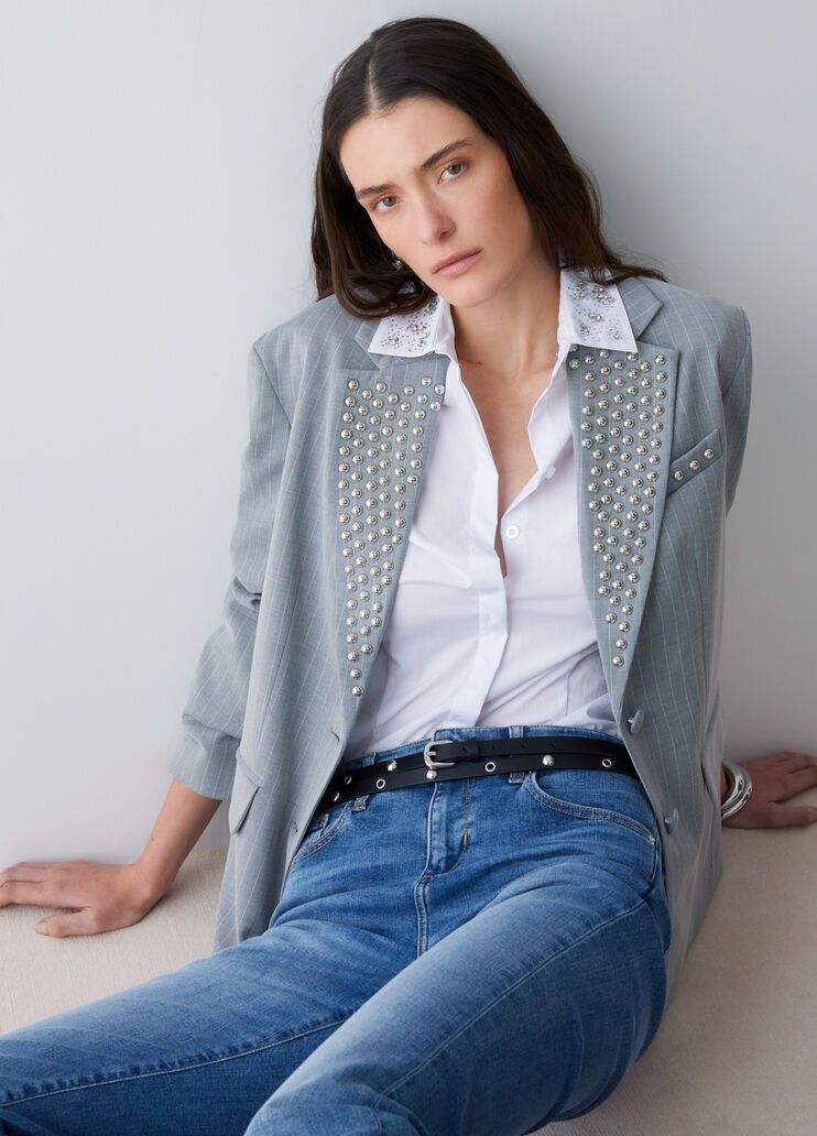 Блейзер в тонкую полоску с заклепками серый в тонкую полоску Liu Jo - medium