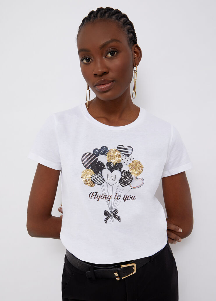 T-shirt with print and appliqu&eacute;s white/balloon Liu Jo - large image number 0