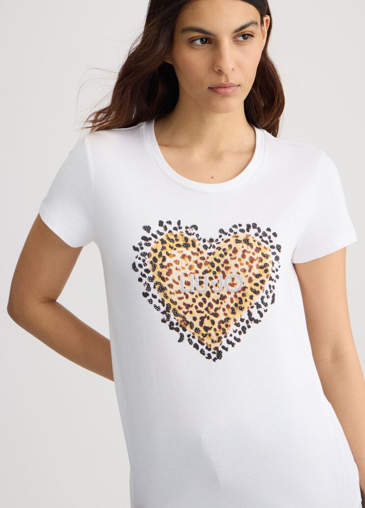 T-shirt con cuore animalier bianco/leopard Liu Jo - large image number 2 T-shirt con cuore animalier bianco/leopard Liu Jo - large image number 2