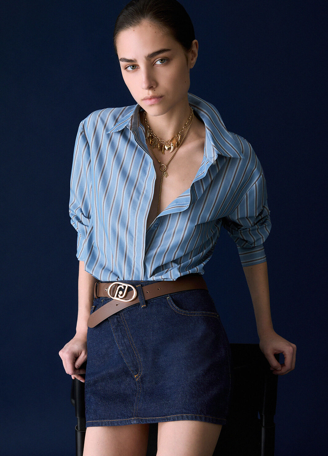 Shirt with lace insert light blue Liu Jo - large image number 3