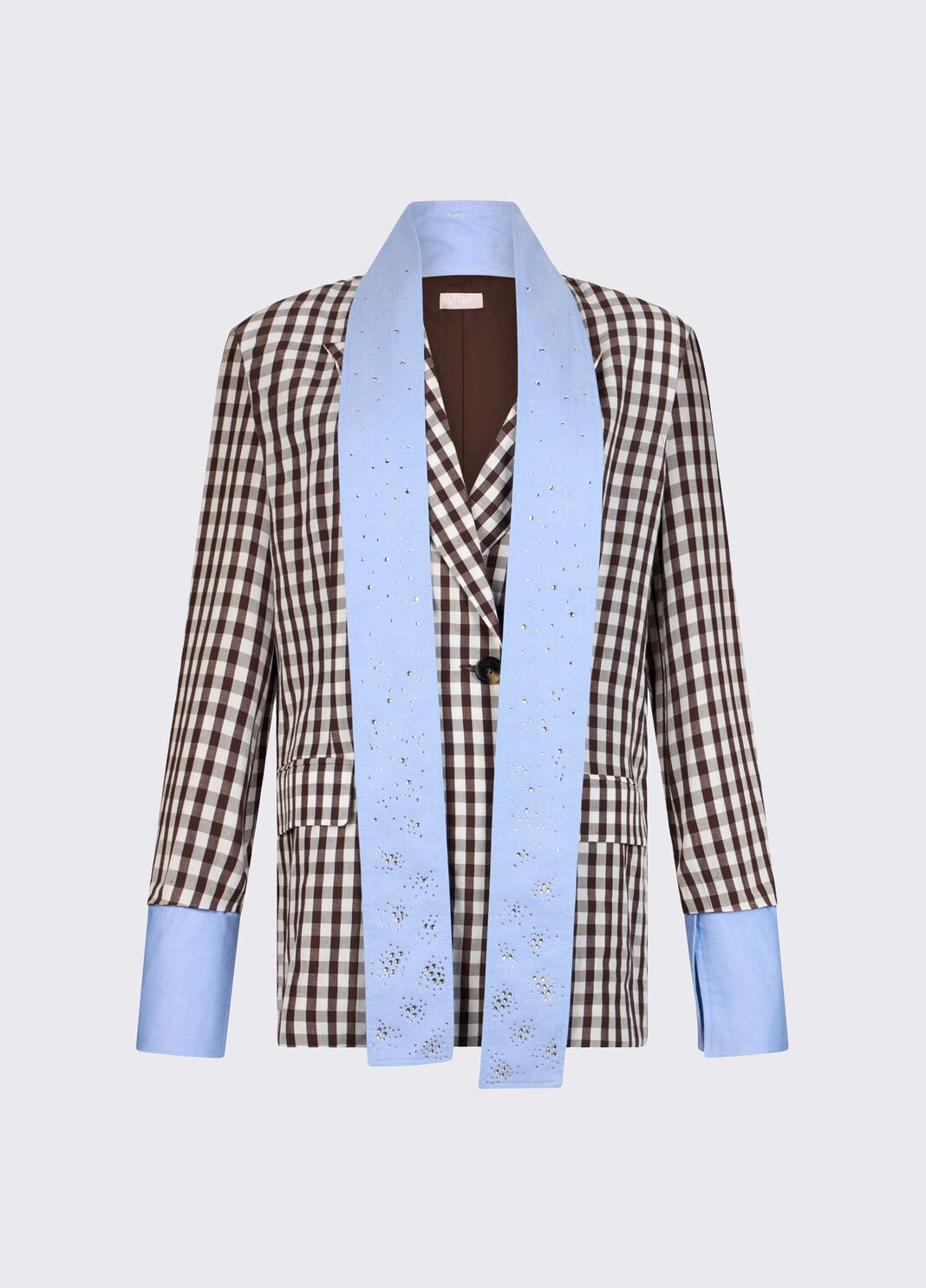 Blazer con sciarpa gioiello vichy marrone Liu Jo - large image number 6