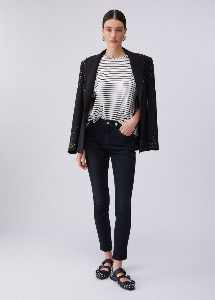 Striped top with bejewelled buttons white striped Liu Jo - large image number 5