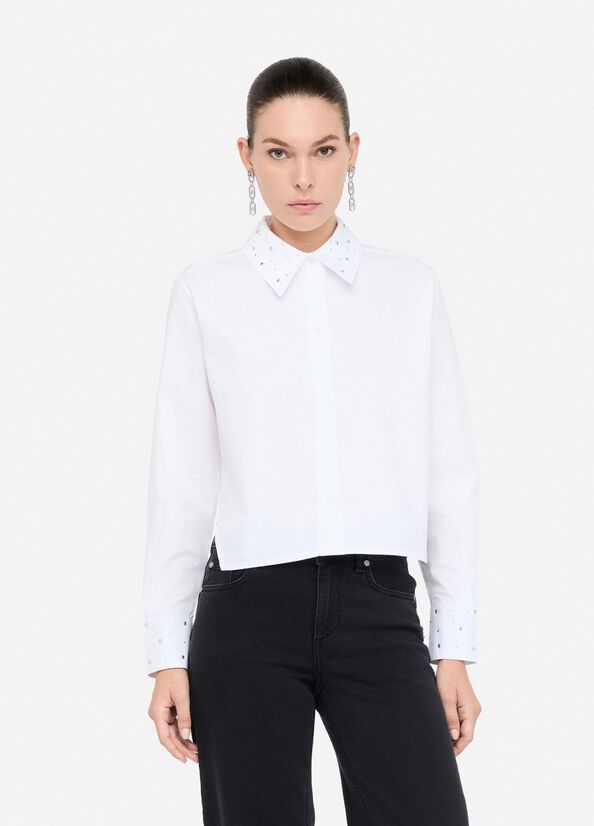 Chemise en popeline avec strass blanc Liu Jo - large image number 0