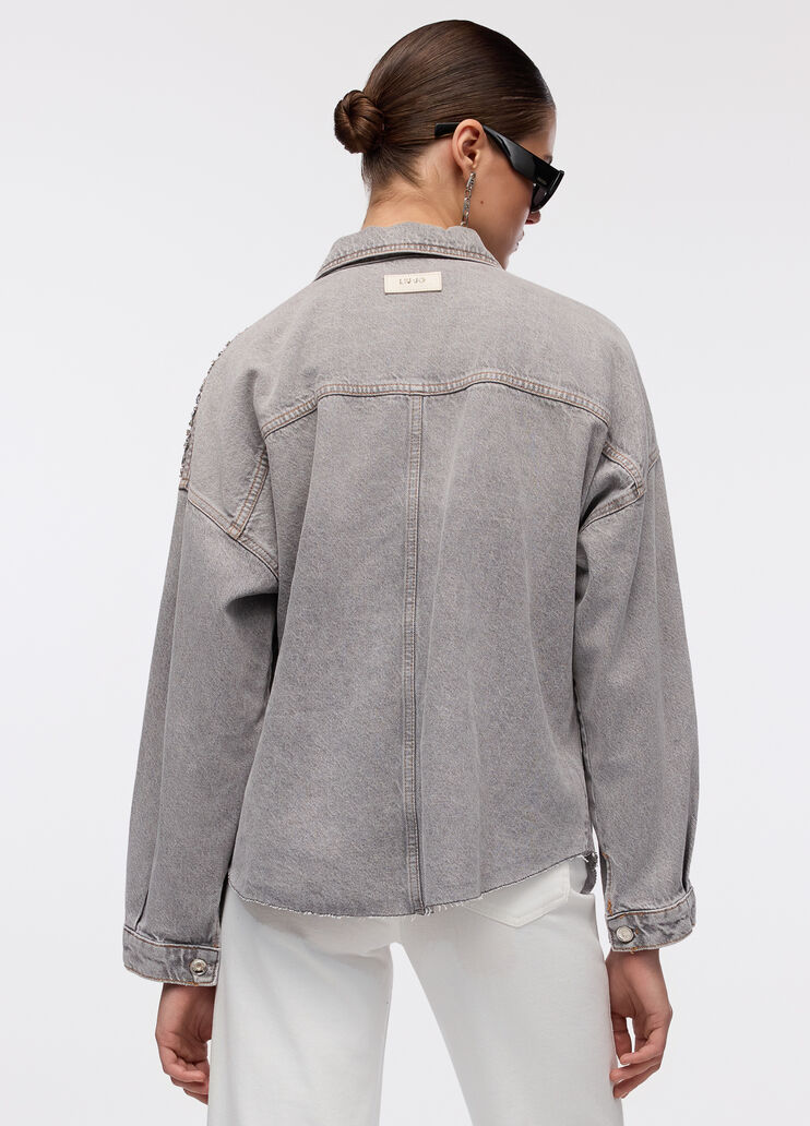 Giacca in denim con strass denim grigio Liu Jo - large image number 1