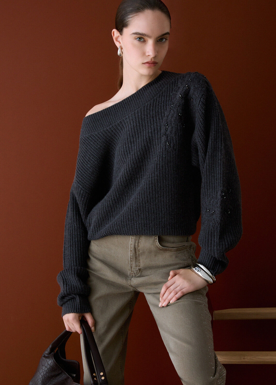 Knit in wool with embroidery anthracite m&eacute;lange Liu Jo - large image number 3