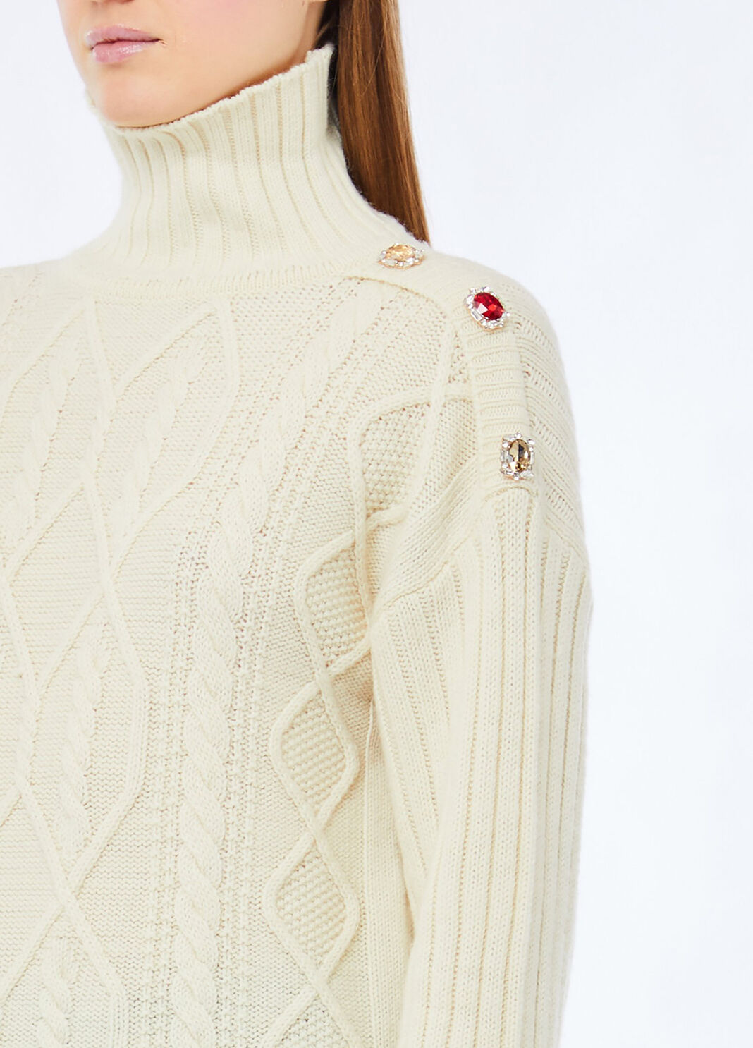 Jersey de cuello alto de lana con botones joya beige claro Liu Jo - large image number 2