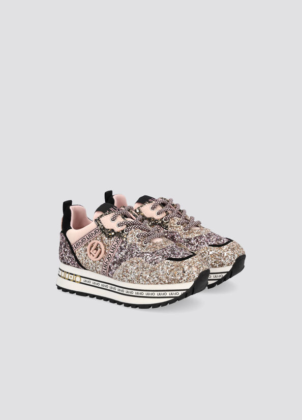 Platform sneakers with glitter platinum Liu Jo - large image number 1