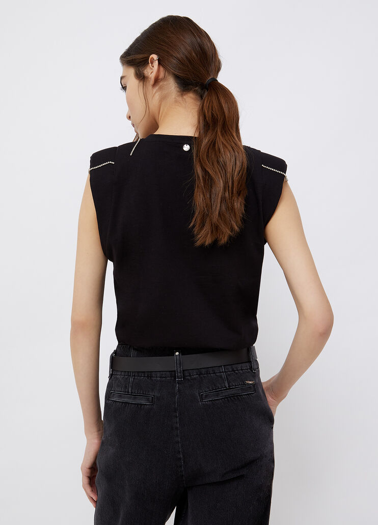 Футболка с роскошной отделкой и подплечниками чёрный Liu Jo - large image number 1