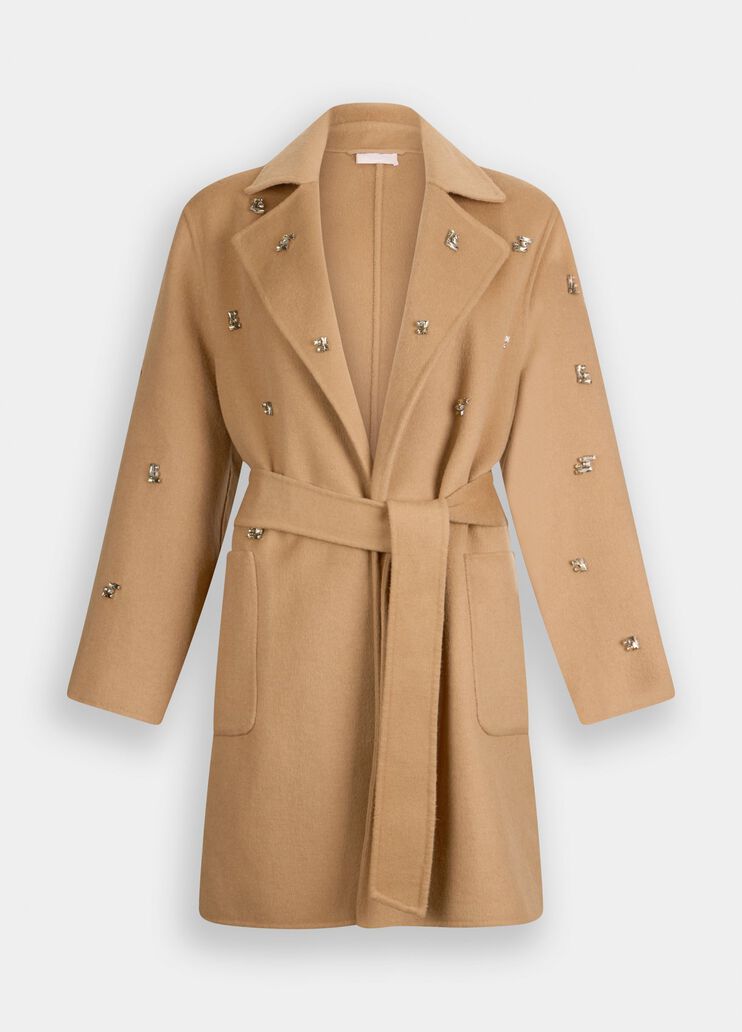 Wool coat with bejewelled embroidery sand Liu Jo - large image number 6 Wool coat with bejewelled embroidery sand Liu Jo - large image number 6