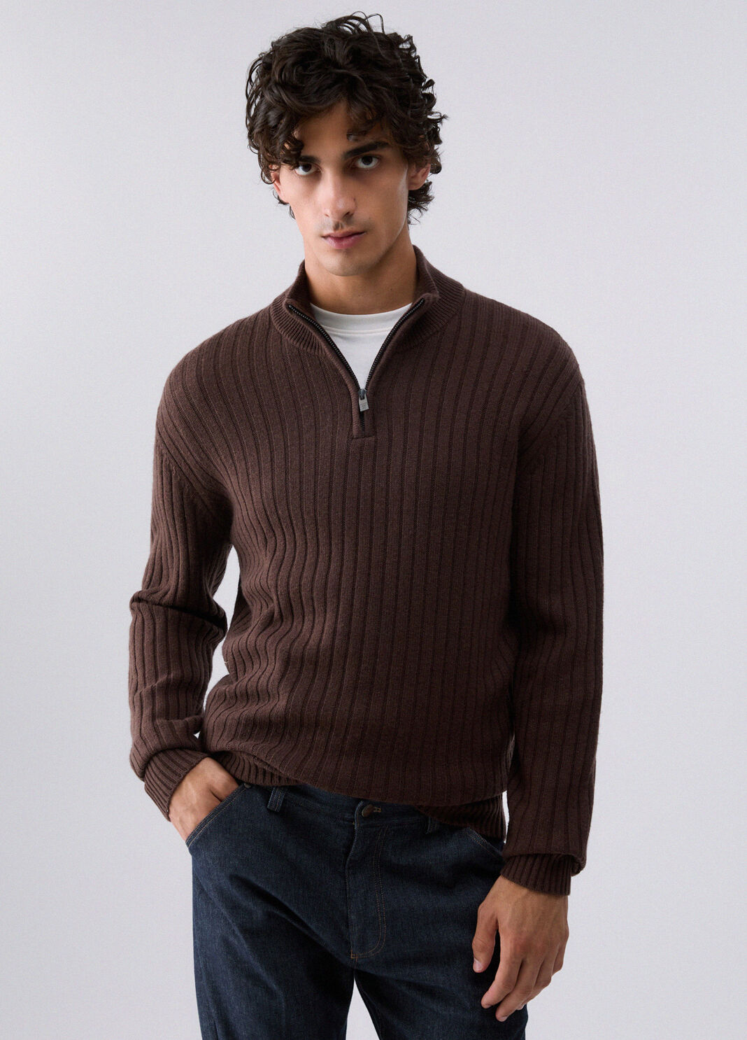 Pull demi-zip en laine et cachemire marron Liu Jo - large image number 0