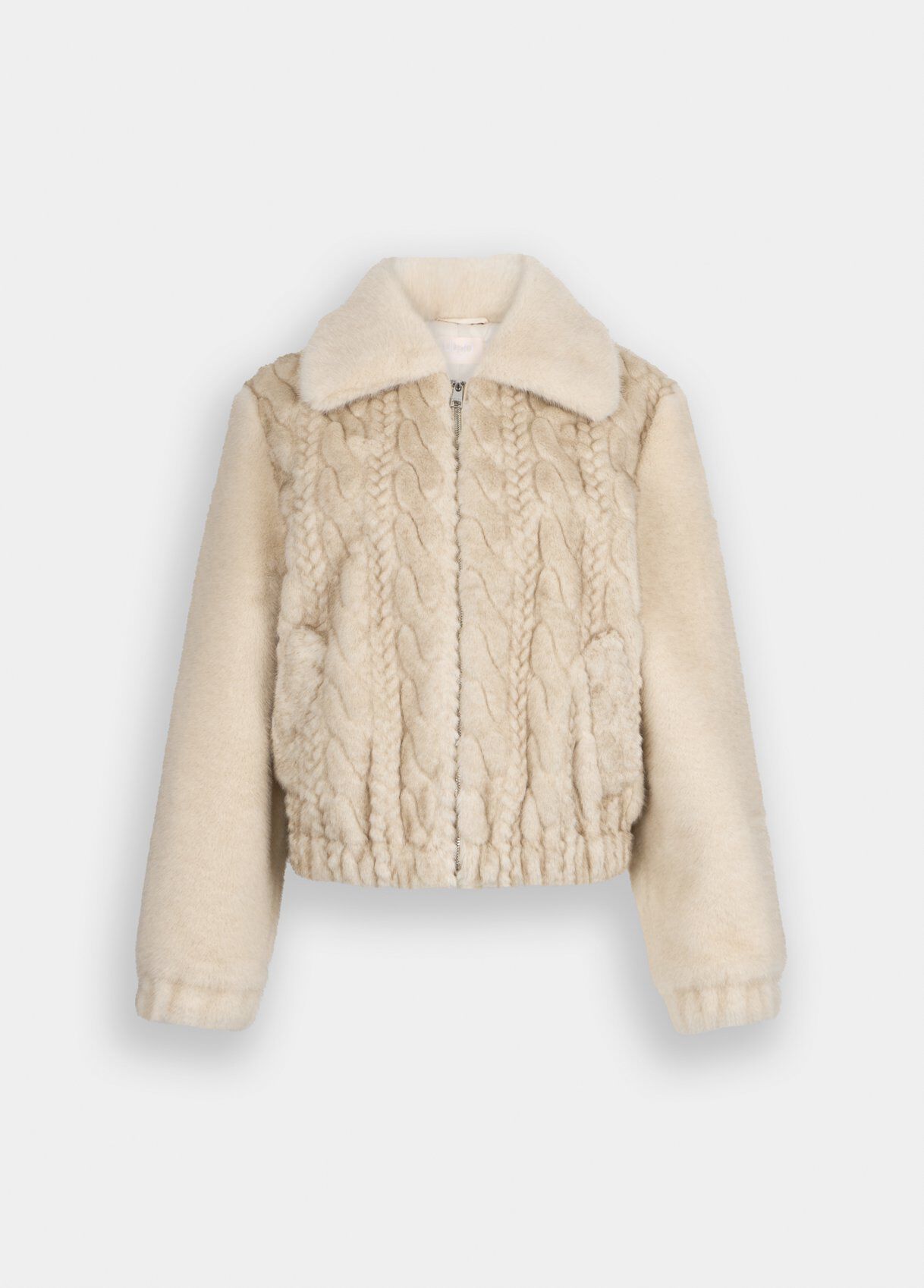 Teddy bomber jacket with cable knit detailing colour beige