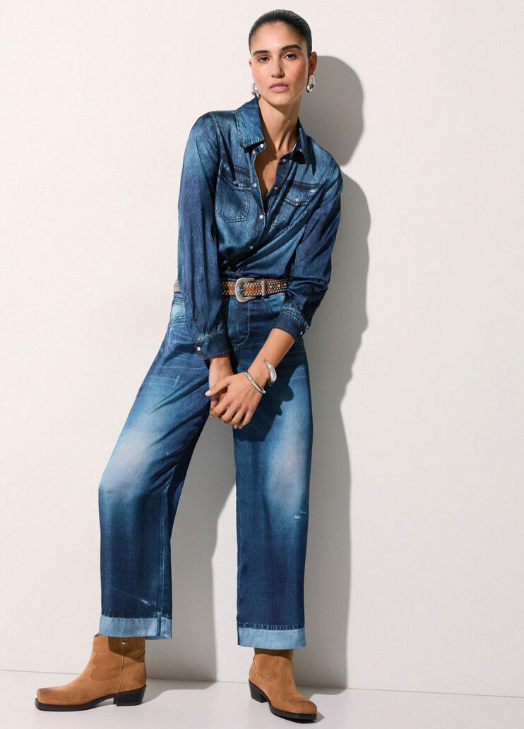 Pantal&oacute;n con estampado digital denim azul Liu Jo - medium