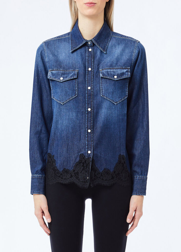 Hemd aus Denim mit Spitze Dunkles Denimblau Liu Jo - medium