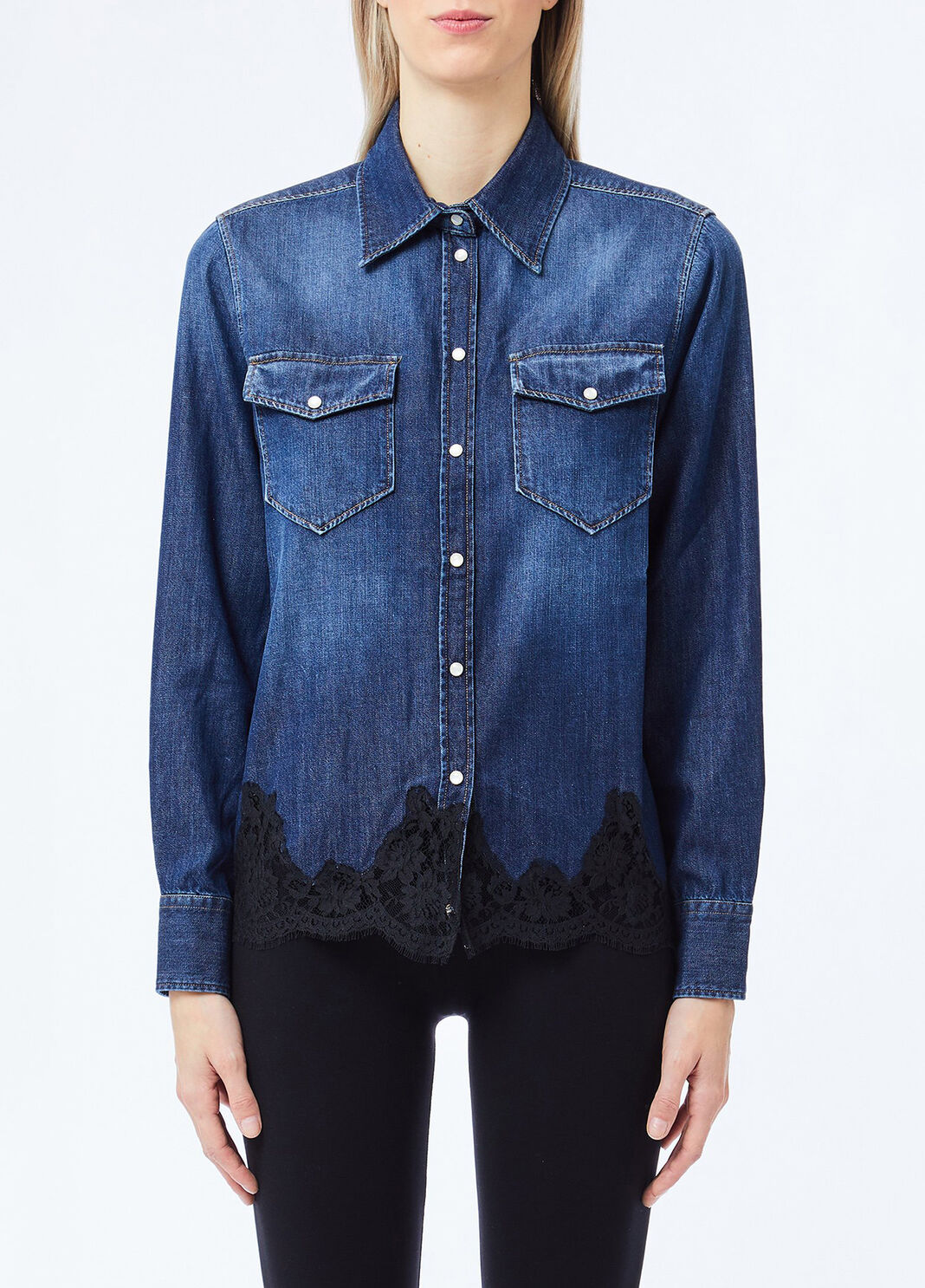 Hemd aus Denim mit Spitze Dunkles Denimblau Liu Jo - large image number 0