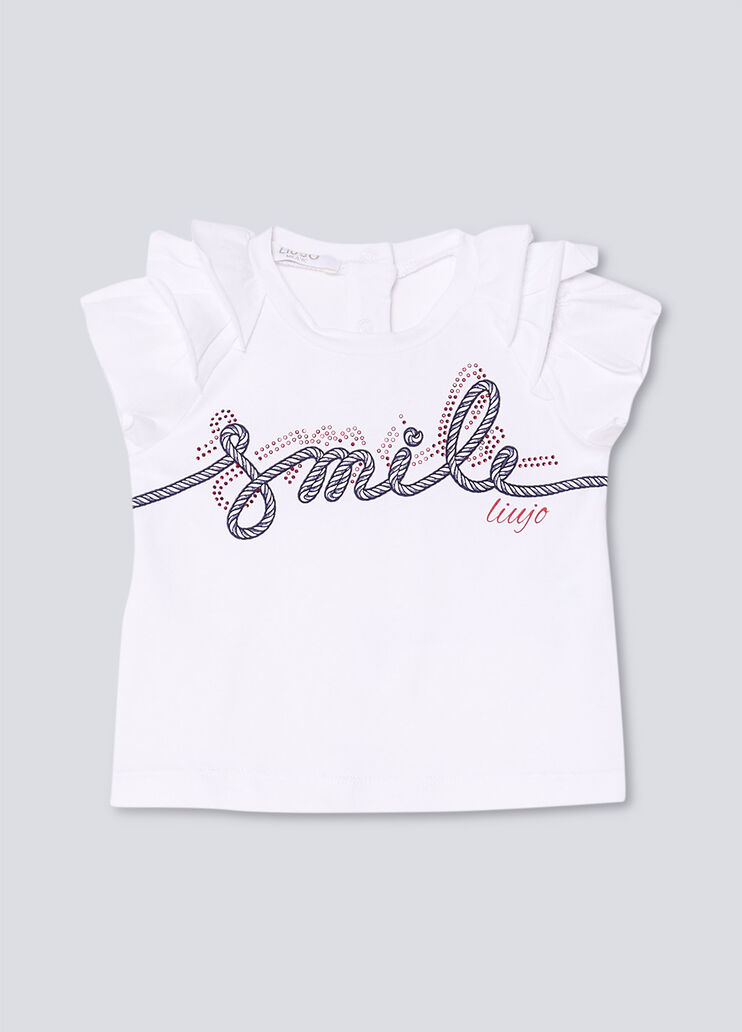 T-shirt with flounces white/smile Liu Jo - large image number 0 T-shirt with flounces white/smile Liu Jo - large image number 0