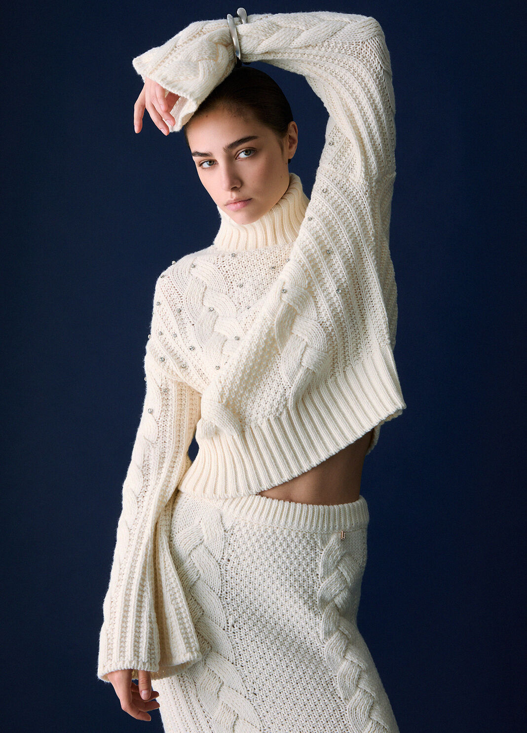 Cable Knit Turtleneck with Rhinestones white wool Liu Jo - large image number 2