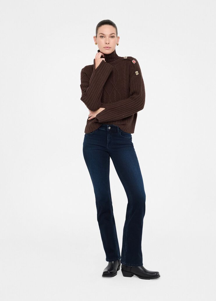 Wool polo-neck with bejewelled buttons dark chocolate Liu Jo - large image number 5 Wool polo-neck with bejewelled buttons dark chocolate Liu Jo - large image number 5