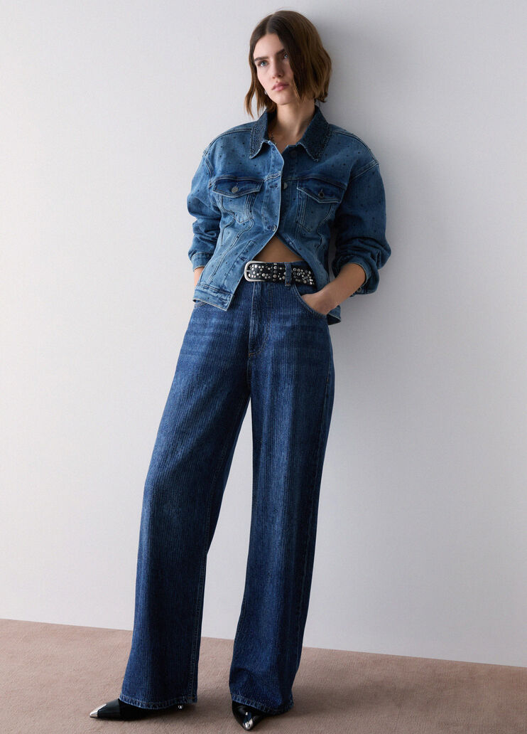 Straight jeans with rhinestones blue denim Liu Jo - medium