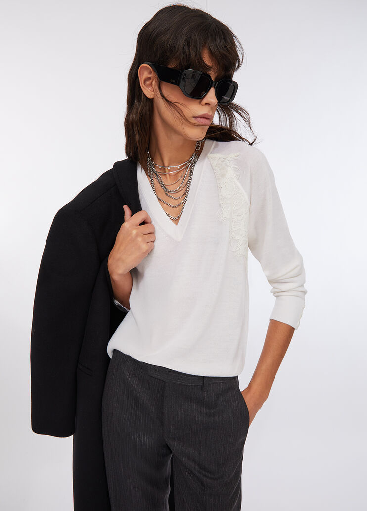 Wool jumper with lace milk Liu Jo - large image number 4 Wool jumper with lace milk Liu Jo - large image number 4