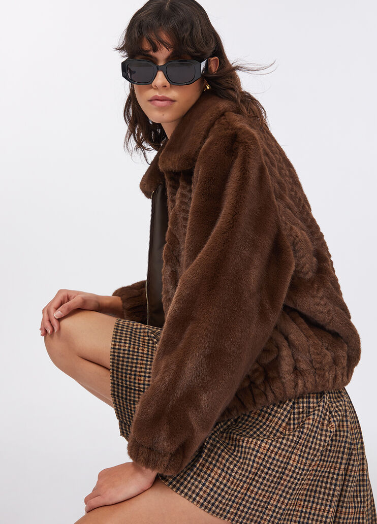 Teddy bomber jacket with cable knit detailing chocolate Liu Jo - large image number 4 Teddy bomber jacket with cable knit detailing chocolate Liu Jo - large image number 4