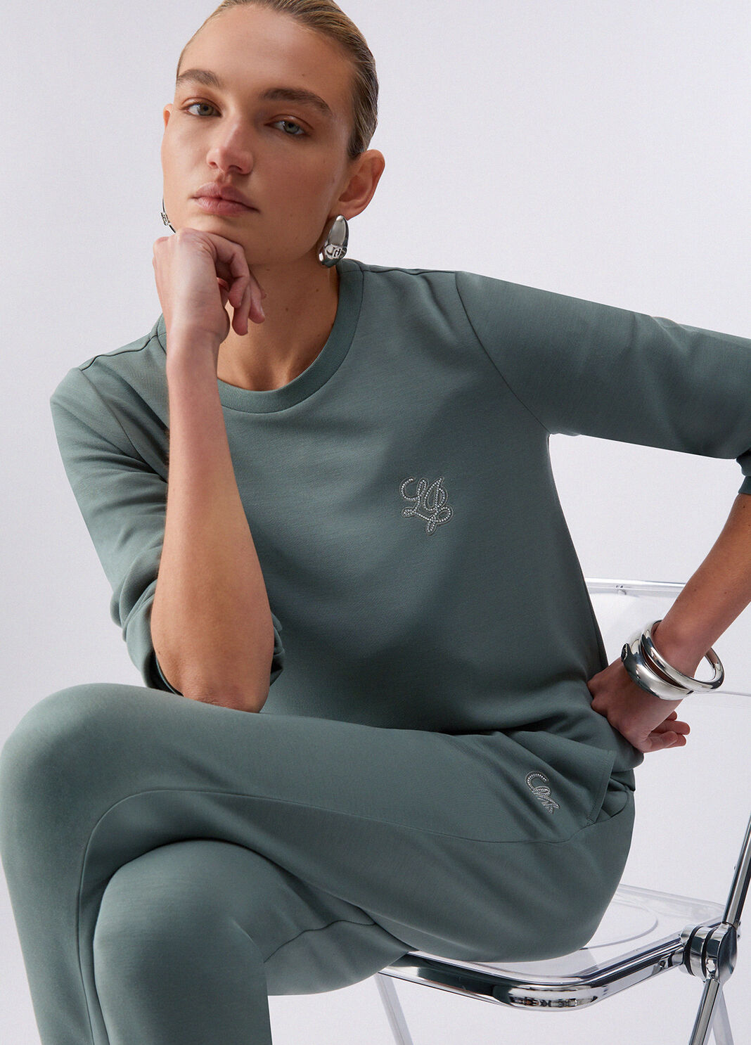 Scuba sweatshirt with logo khaki green Liu Jo - large image number 2