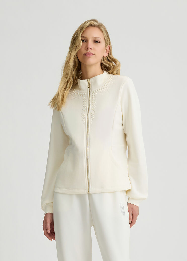 Sweatshirt with zip and rhinestones white Liu Jo - large image number 0 Sweatshirt with zip and rhinestones white Liu Jo - large image number 0