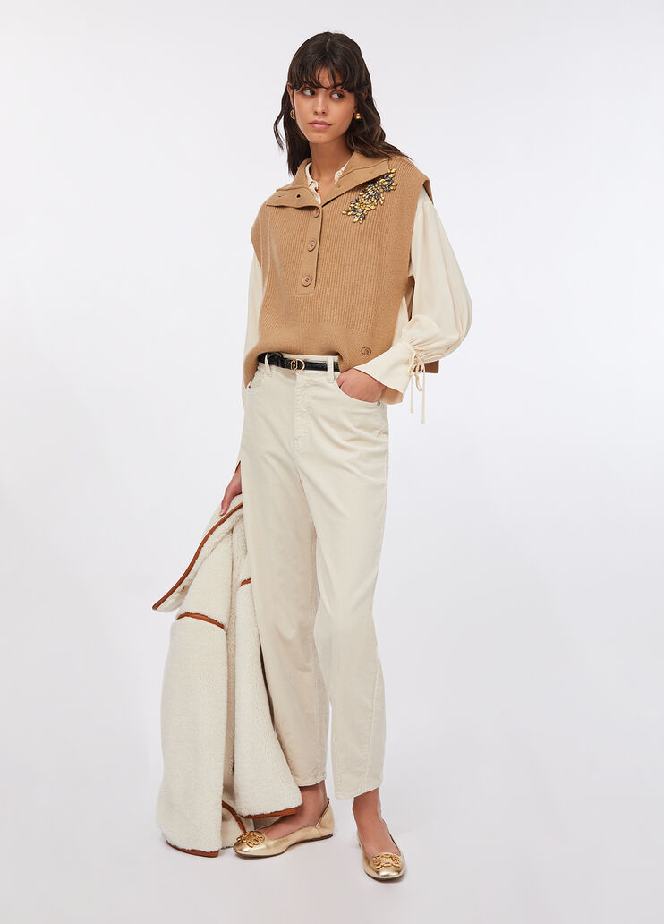 100% wool vest with bejewelled embroidery beige Liu Jo - large image number 5