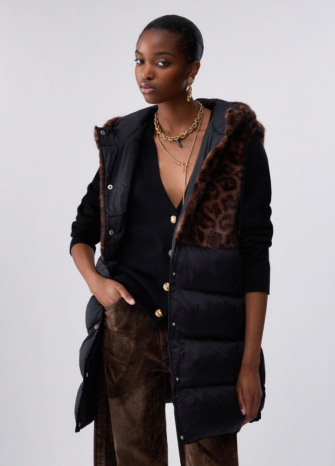 Gilet mit Tiermuster und Kapuze Schwarz/Animal Liu Jo - large image number 0