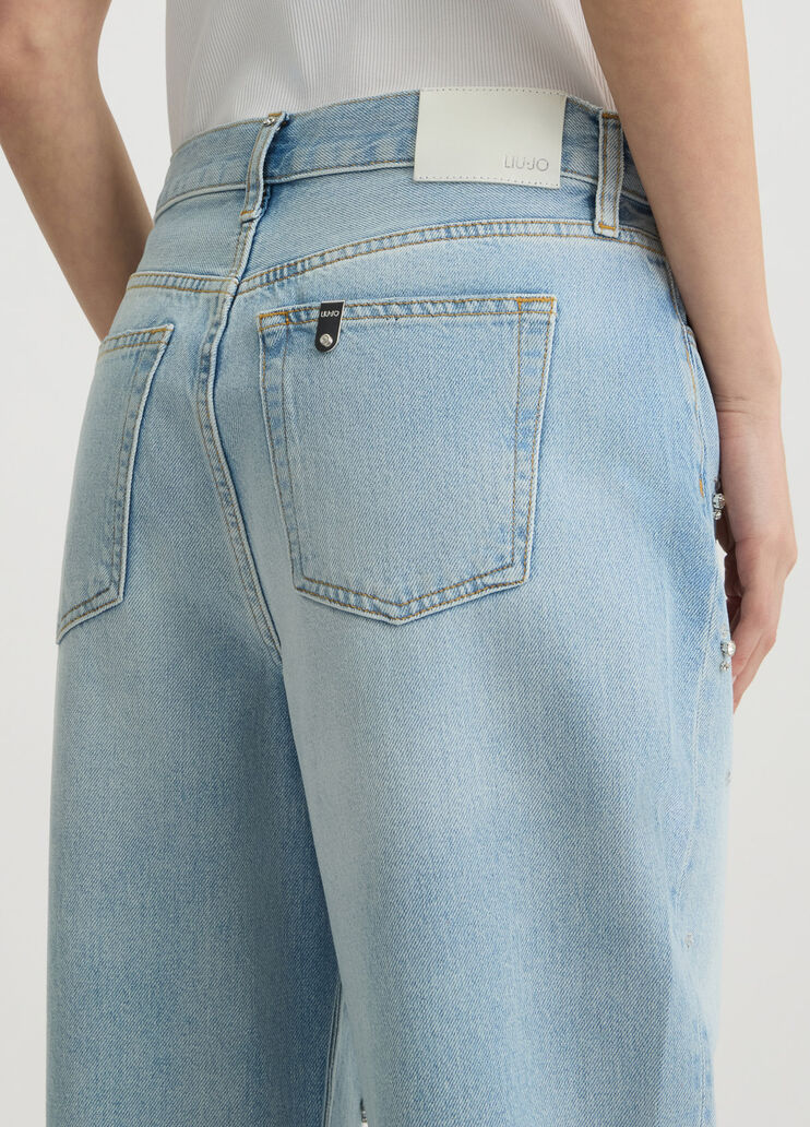 Straight-leg jeans with rhinestones light denim Liu Jo - large image number 4 Straight-leg jeans with rhinestones light denim Liu Jo - large image number 4