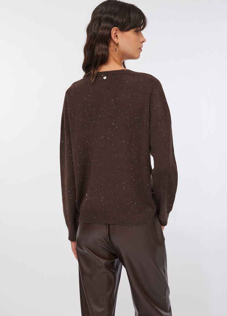 Jumper with micro sequins chocolate Liu Jo - large image number 1