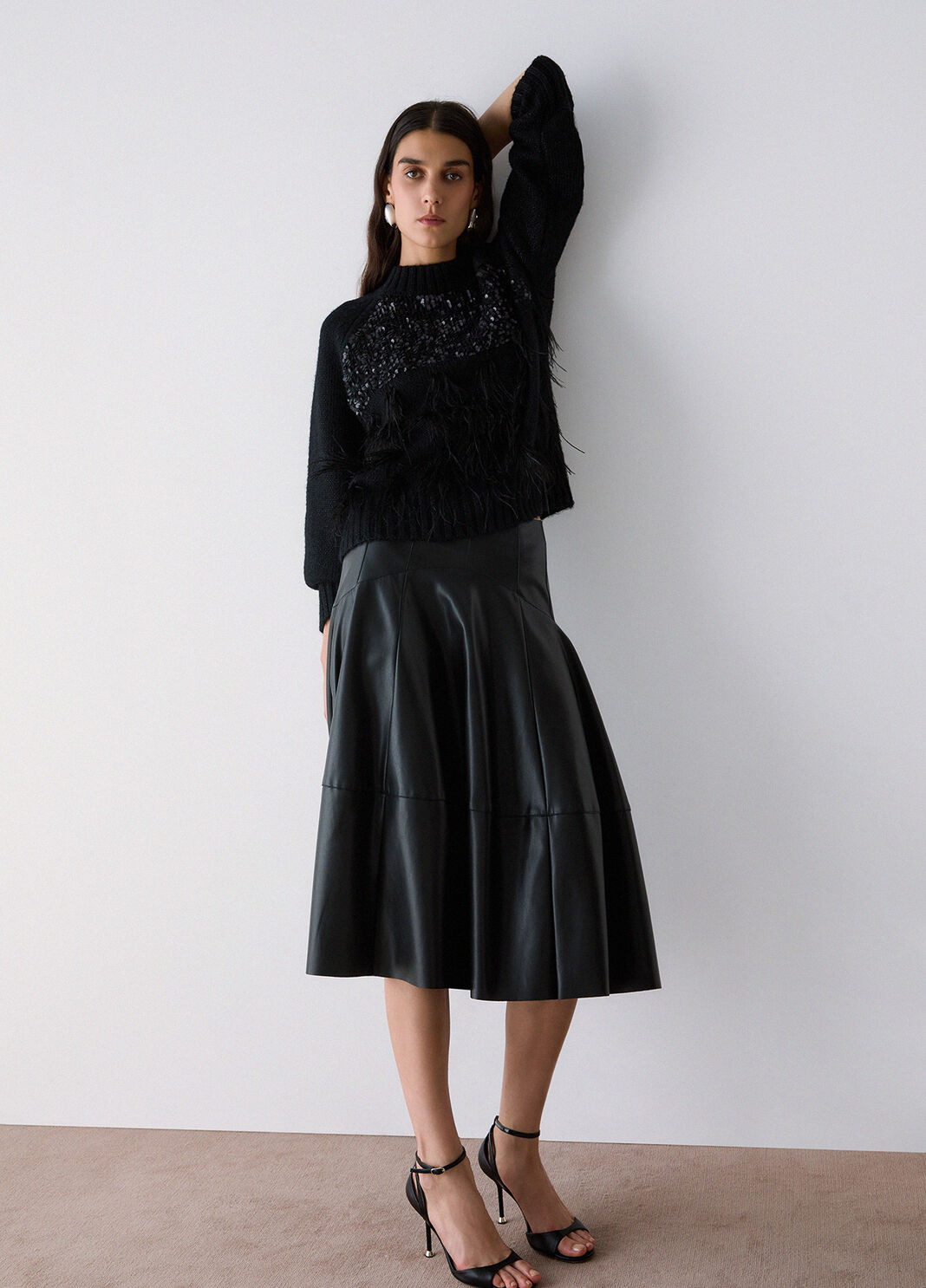 Midi skirt in coated fabric black Liu Jo - large image number 2