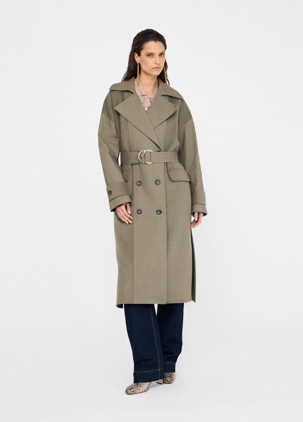 Double-breasted wool trench coat asparagus Liu Jo - large image number 0