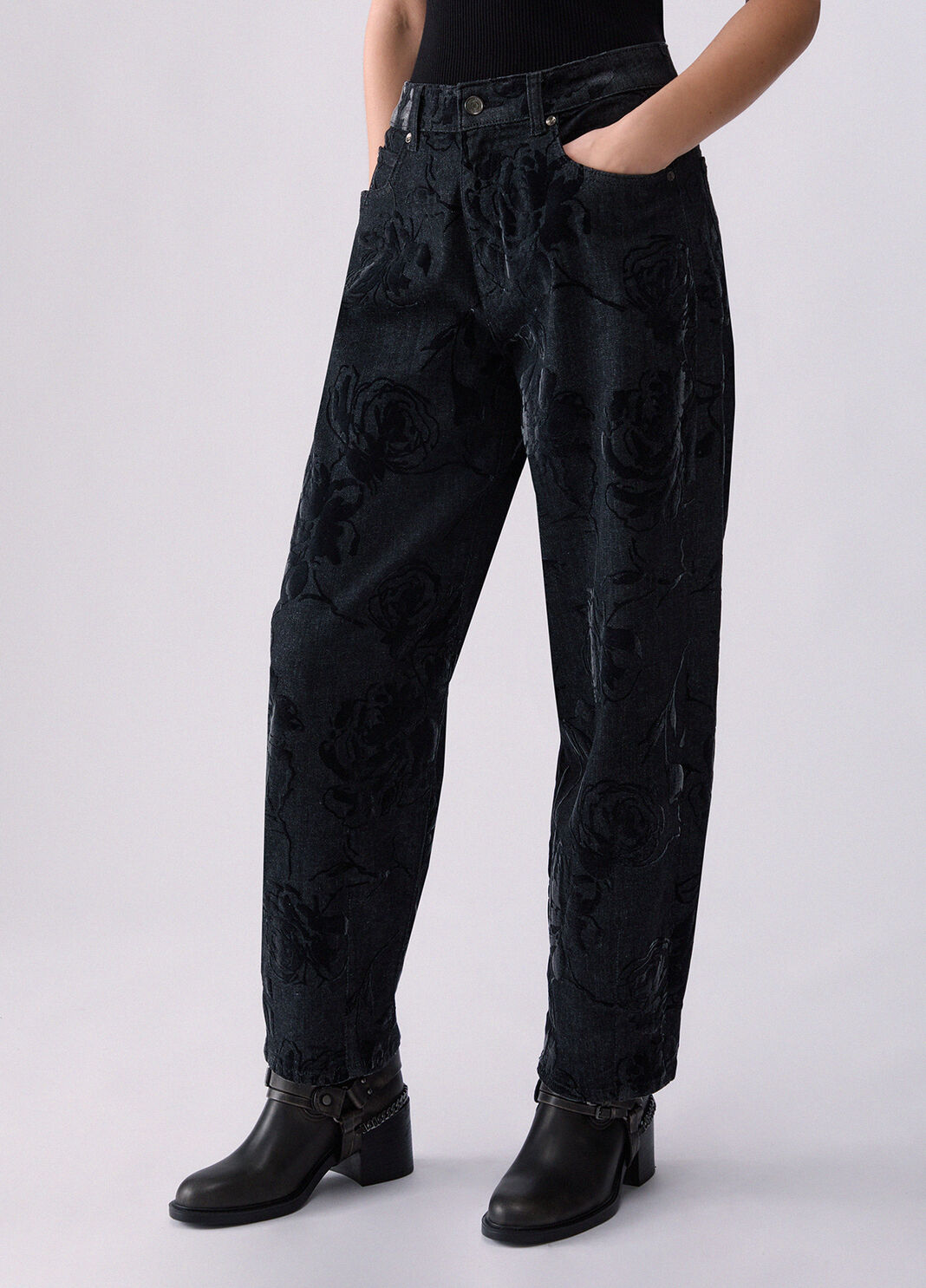 Pantaloni balloon con stampa floccata denim nero Liu Jo - large image number 0