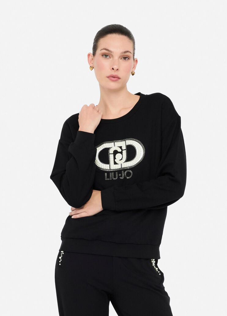 Sweatshirt with maxi beads black/monogram Liu Jo - medium Sweatshirt with maxi beads black/monogram Liu Jo - medium