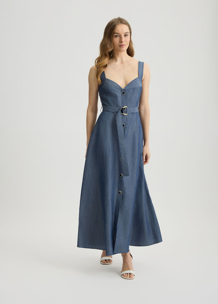 Linen dress with belt chambray blue Liu Jo - large image number 5 Linen dress with belt chambray blue Liu Jo - large image number 5
