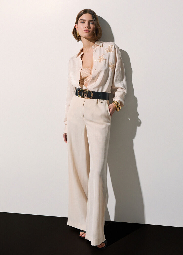 Jacquard Shirt with Jewel Embroidery cream Liu Jo - medium
