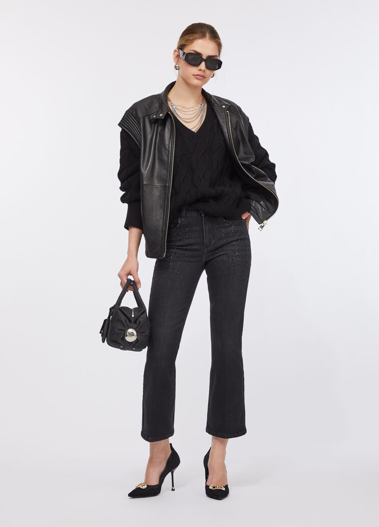 Cropped flared jeans with gemstones black denim Liu Jo - large image number 5