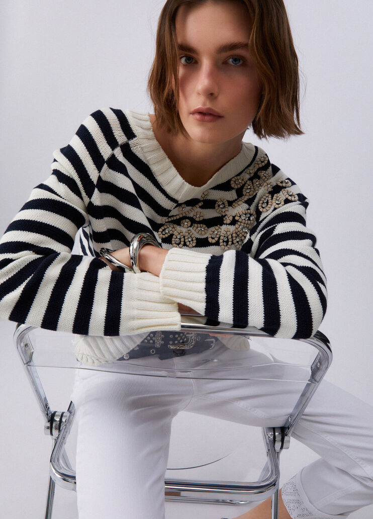 Jumper with jewel embroidery white/blue Liu Jo - medium
