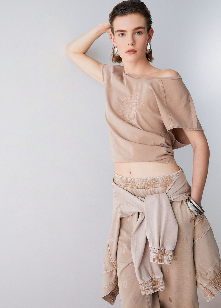 Jersey-T-Shirt mit Strass Beige Liu Jo - medium