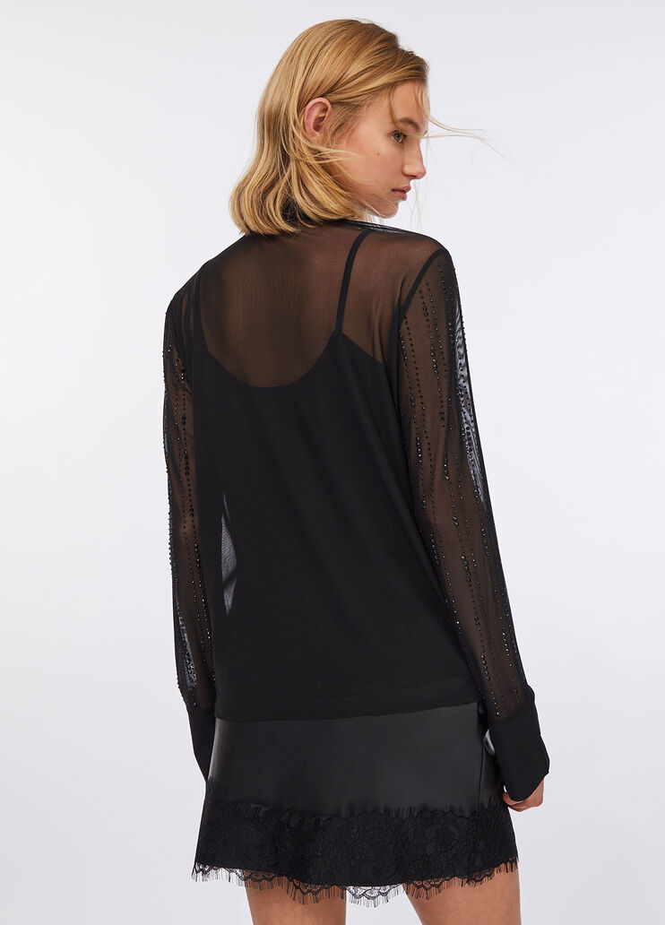 Tulle shirt with gemstones black Liu Jo - large image number 1 Tulle shirt with gemstones black Liu Jo - large image number 1