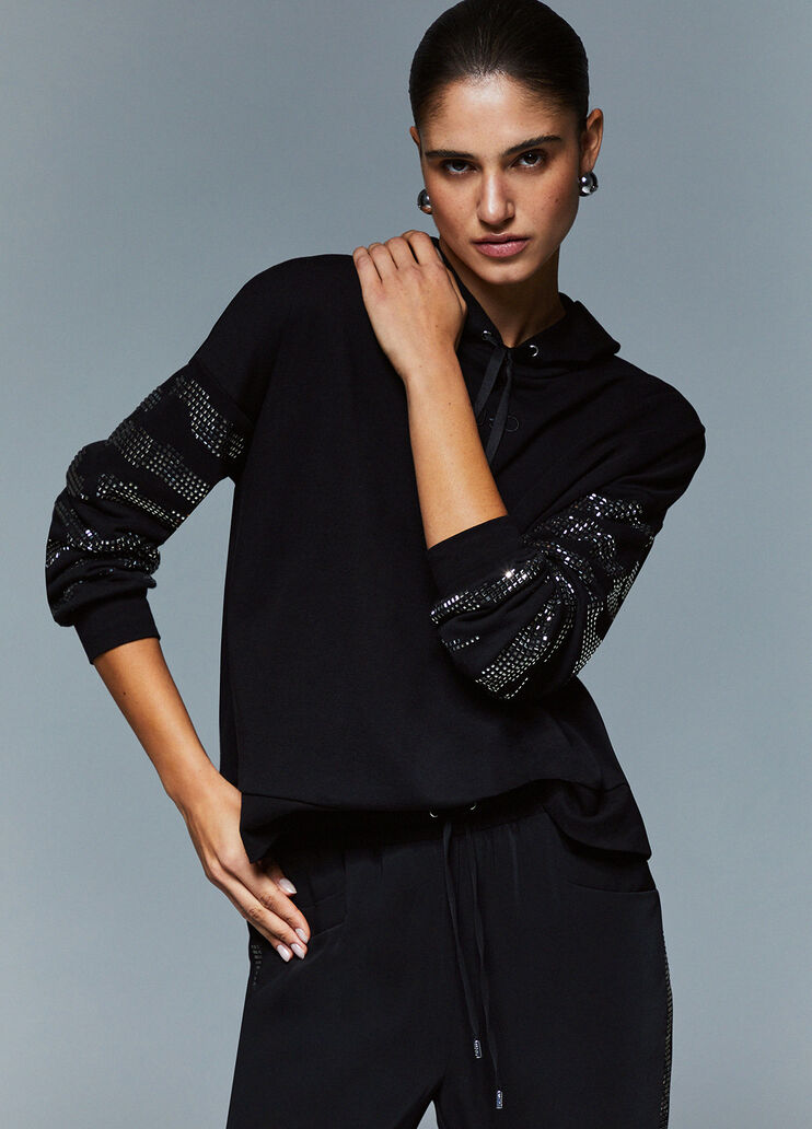 Sweatshirt mit Kapuze und Applikationen schwarz Liu Jo - large image number 2