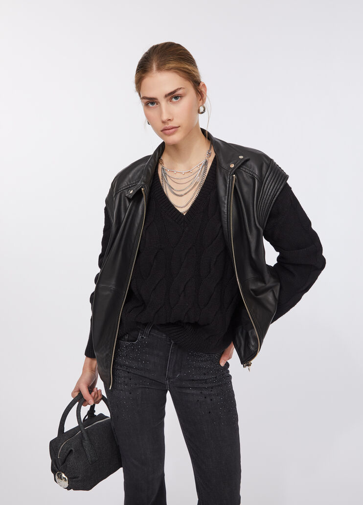 Cable knit wool sweater black Liu Jo - large image number 4