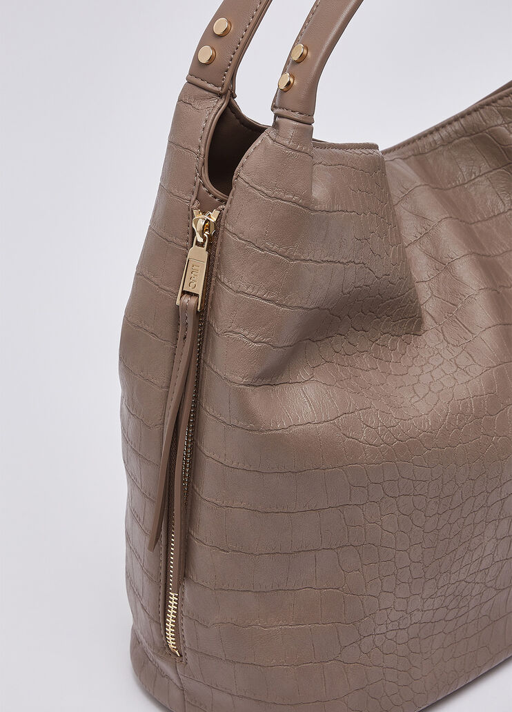 Large Croc-Effect Tote Bag mocha Liu Jo - medium