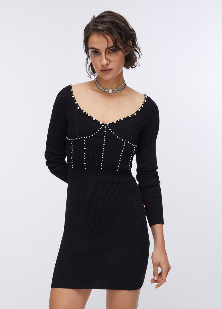 Abito in maglia con ricami gioiello nero Liu Jo - medium