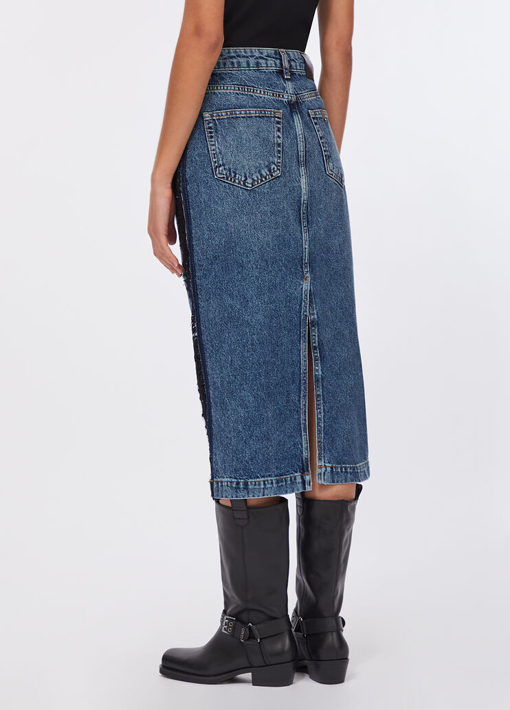 Denim midi skirt with lace blue denim Liu Jo - large image number 1 Denim midi skirt with lace blue denim Liu Jo - large image number 1