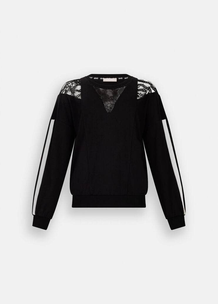 Cotton sweatshirt with lace black Liu Jo - large image number 6 Cotton sweatshirt with lace black Liu Jo - large image number 6