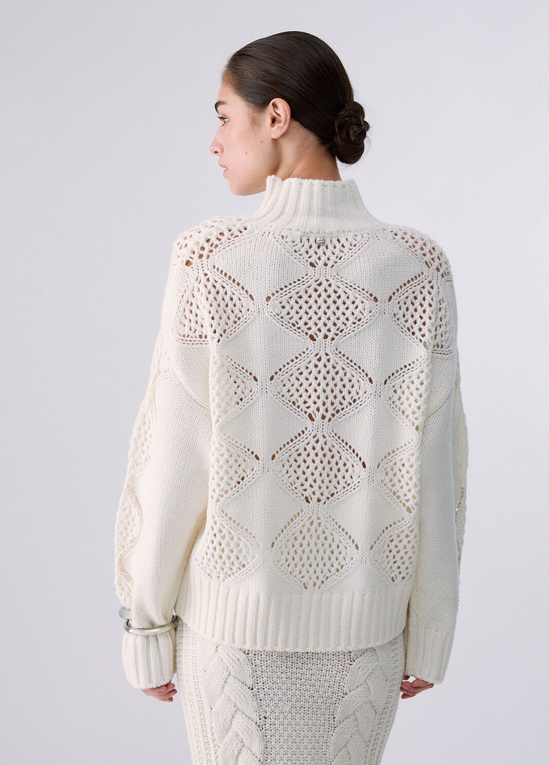 Turtleneck with Beads and Openwork white wool Liu Jo - large image number 1