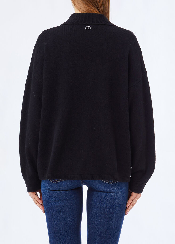 Jersey de 100&nbsp;% lana con bordados de pedrer&iacute;a negro Liu Jo - medium