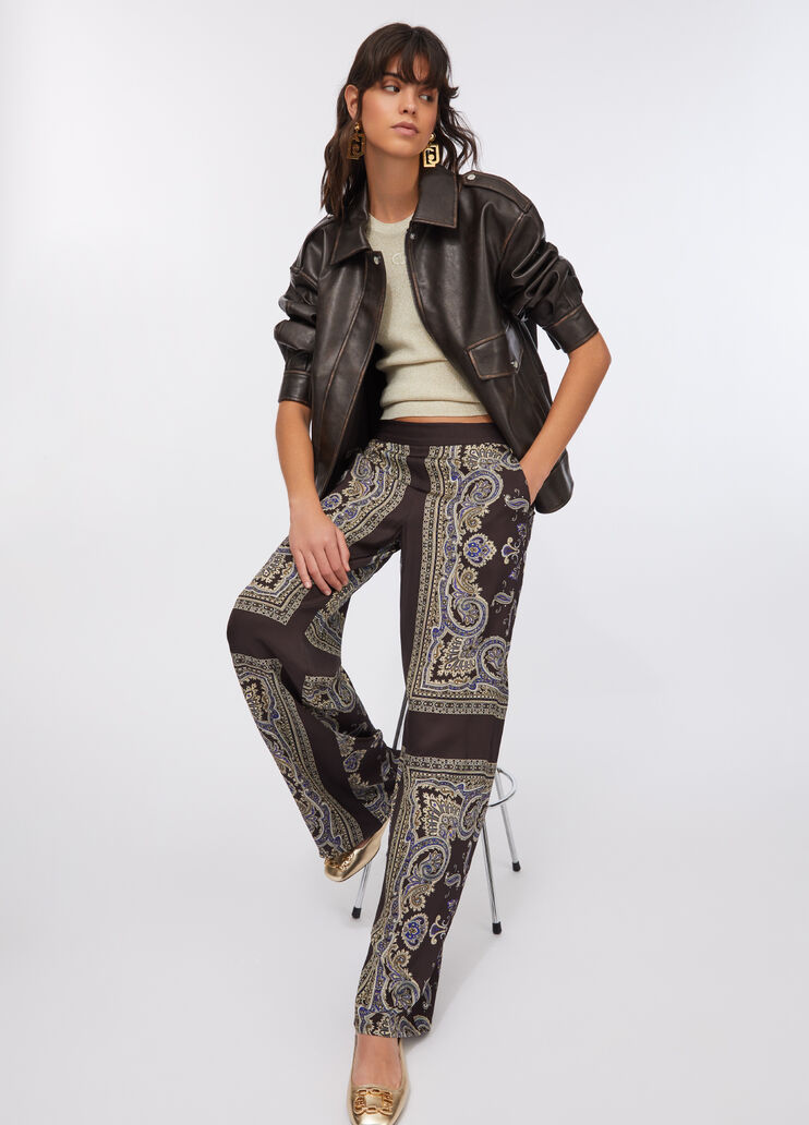 Pantalon en satin imprimé marron avec imprimé Liu Jo - medium