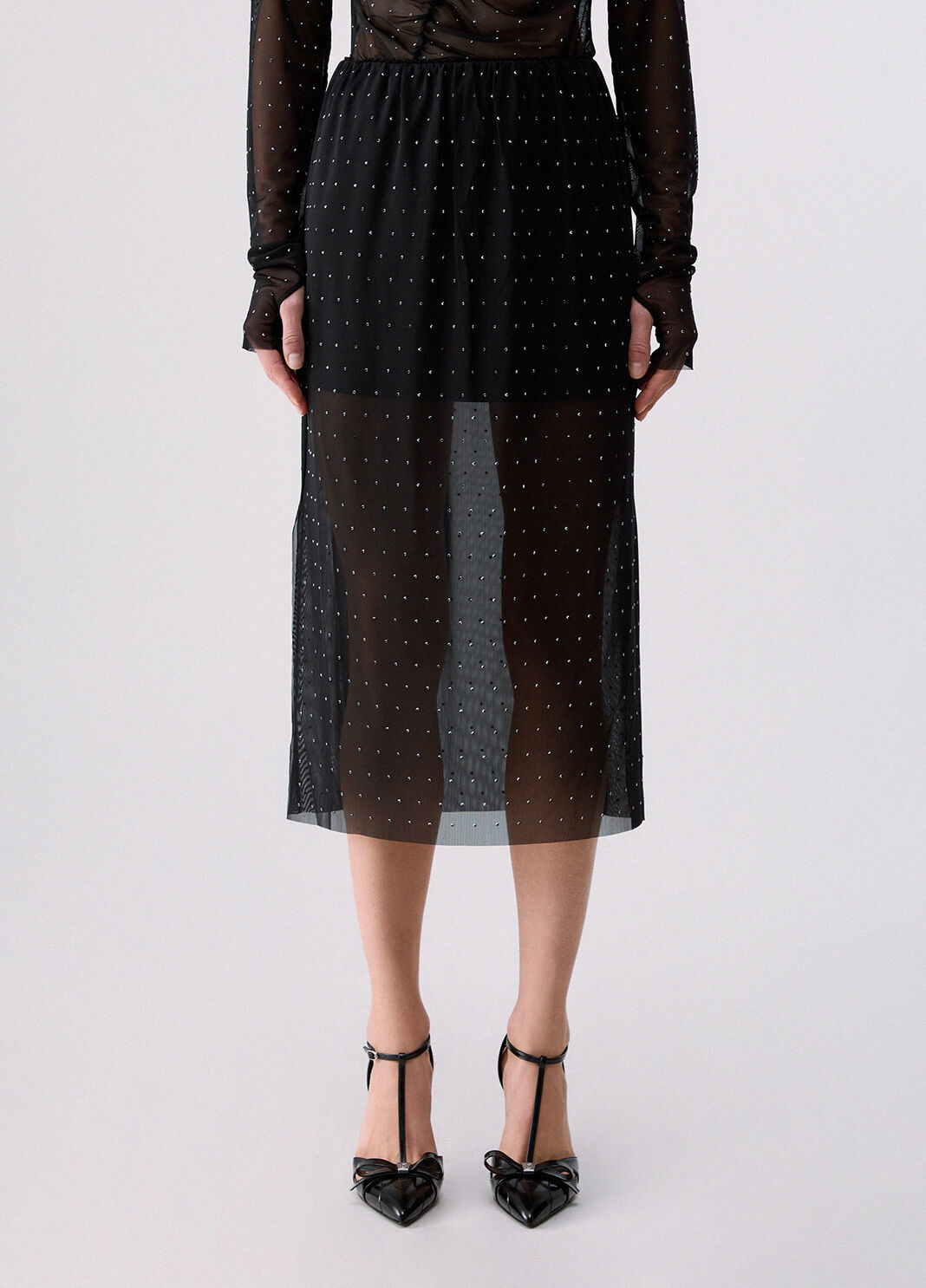 Midi skirt in tulle with jewel embroidery black Liu Jo - large image number 0